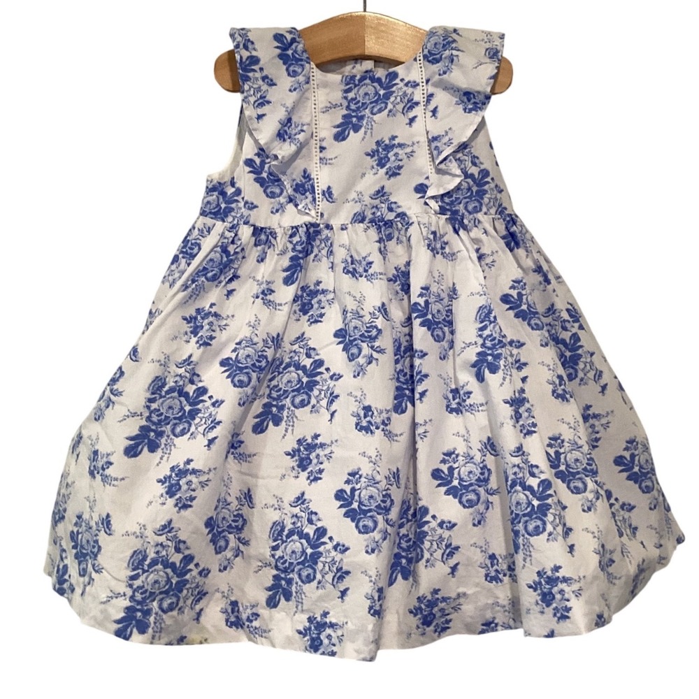 Janie & Jack Blue Floral Toile Ruffle Dress 18-24 Months Tulle Petticoat